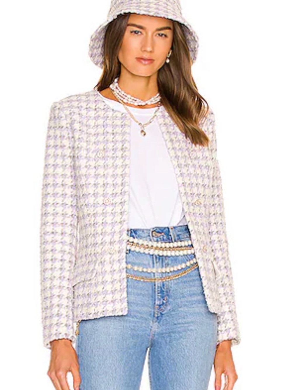 ASSIGNMENT Amber Tweed Jacket — Purple Plaid — Size S